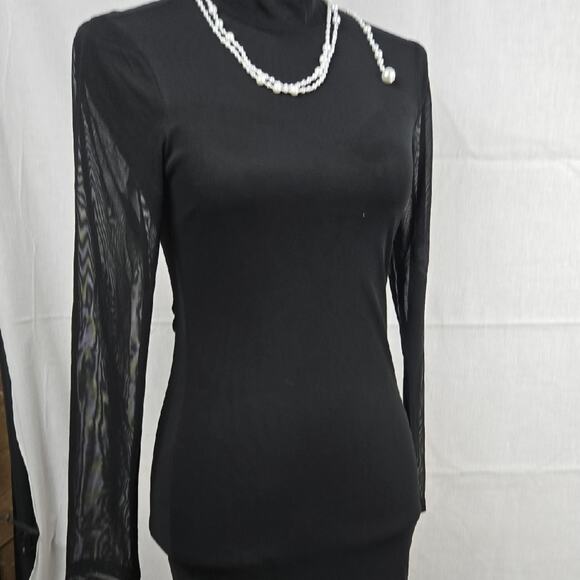 ShineStar Black Long Sleeve Mesh Panel Bodycon Dress Women’s Size‎ Small - Picture 7 of 7